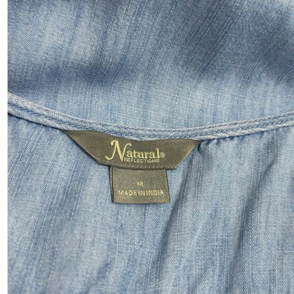 Natural Reflections Tie-Front Stripe Sleeveless Top Blue Denim-Look Size Medium - Picture 11 of 12